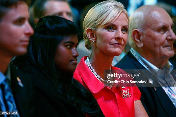 Cindy McCain , wife of presumptive Republican presidential nominee U.S. Sen. John McCain , and their daughter Bridget sit together on day two of the...