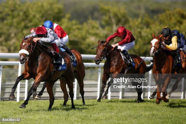 Frankie Dettori riding Al Jazi win The Lâormarins Queens Plaet Oak Tree Stakes on day four of the Qatar Goodwood Festival at Goodwood racecourse on...