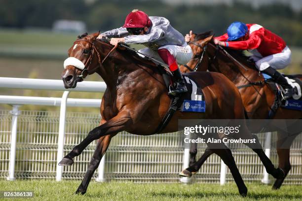 Frankie Dettori riding Al Jazi win The Lâormarins Queens Plaet Oak Tree Stakes on day four of the Qatar Goodwood Festival at Goodwood racecourse on...