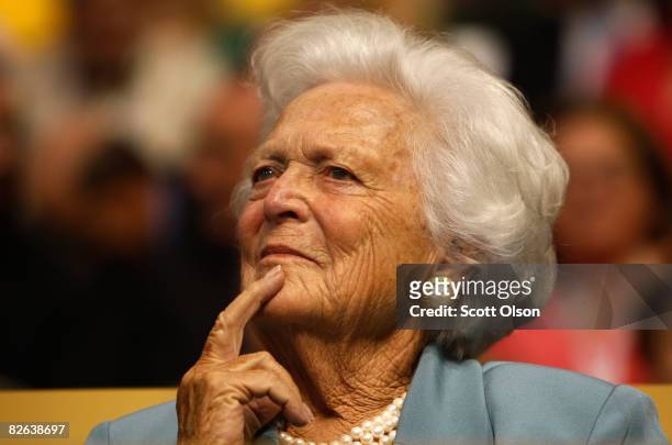 Former first lady Barbara Bush attends day two of the Republican National Convention at the Xcel Energy Center on September 2, 2008 in St. Paul,...