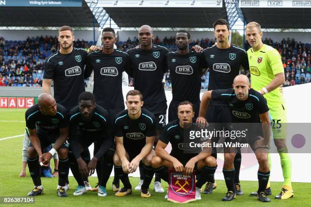 The West Ham United team pose for a team photo prior to a Pre Season Friendly between Manchester City and West Ham United at the Laugardalsvollur...