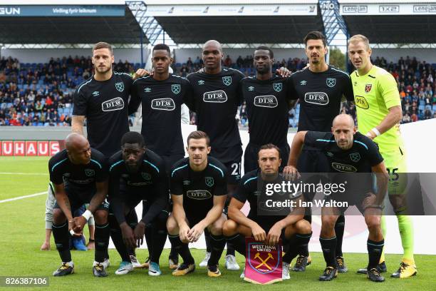 The West Ham United team pose for a team photo prior to a Pre Season Friendly between Manchester City and West Ham United at the Laugardalsvollur...