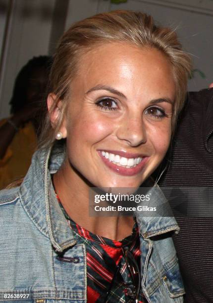 Elisabeth Hasselbeck visits her "The View" costar Whoopi Goldberg at "Xanadu" on Broadway at the Helen Hayes Theatre on September 2, 2008 in New York...