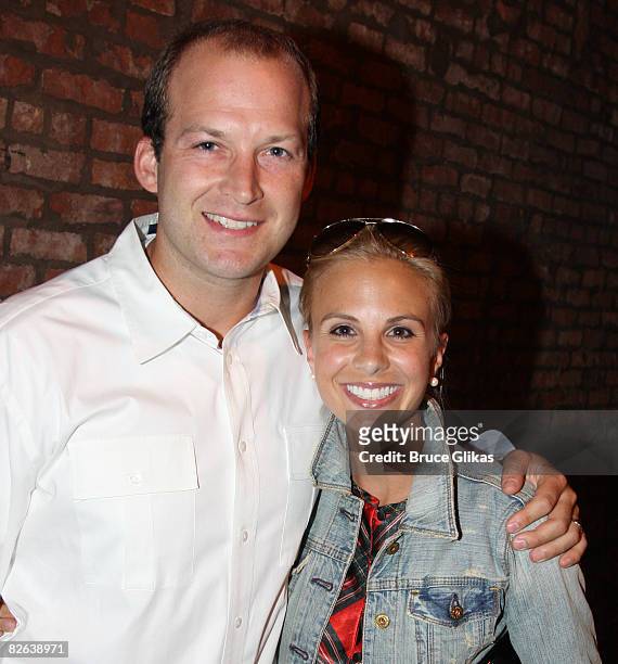 Tim Hasselbeck and wife Elisabeth Hasselbeck visit her "The View" costar Whoopi Goldberg at "Xanadu" on Broadway at the Helen Hayes Theatre on...