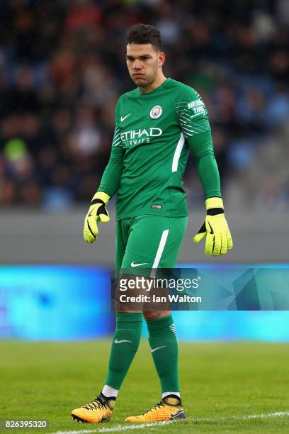 Ederson of Manchester City looks on during a Pre Season Friendly between Manchester City and West Ham United at the Laugardalsvollur stadium on...
