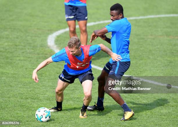 Mitchell Weiser and Salomon Kalou of Hertha BSC during the training camp on august 4, 2017 in Schladming, Austria.