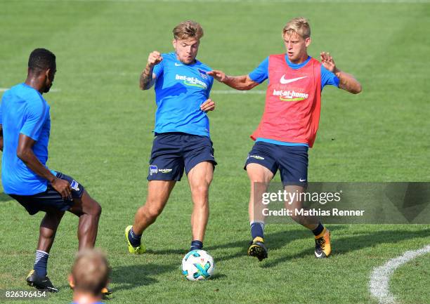 Alexander Esswein and Arne Maier of Hertha BSC during the training camp on august 4, 2017 in Schladming, Austria.