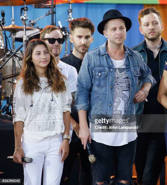 Chris Cornell's doughter, Toni Cornell joins Eddie Fisher, Brent Kutzle and Ryan Tedder of OneRepublic during a performance on ABC's "Good Morning...