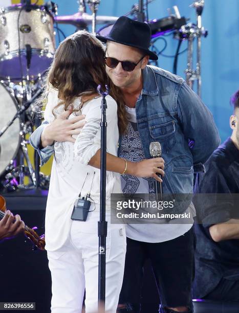 Chris Cornell's doughter, Toni Cornell and Ryan Tedder of OneRepublic perform on ABC's "Good Morning America" at Rumsey Playfield on August 4, 2017...