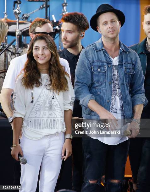 Chris Cornell's doughter, Toni Cornell joins Eddie Fisher, Brent Kutzle and Ryan Tedder of OneRepublic during a performance on ABC's "Good Morning...