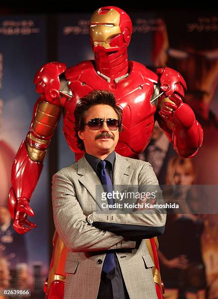 Actor Robert Downey Jr. Attends the 'Iron Man' Press Conference at Shinagawa Prince Hotel on September 3, 2008 in Tokyo, Japan. The film will open on...