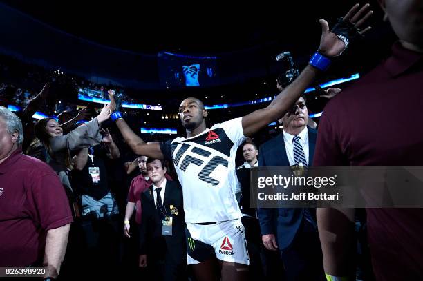 Jon Jones enters the arena prior to facing Daniel Cormier in their UFC light heavyweight championship bout during the UFC 214 event inside the Honda...