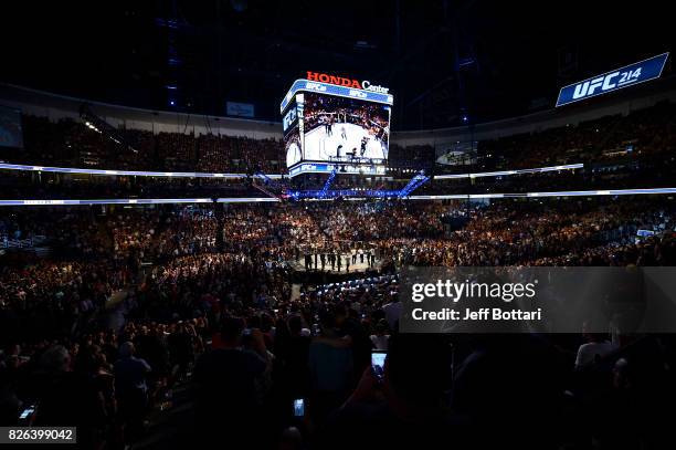 General view of the Octagon during the UFC 214 event inside the Honda Center on July 29, 2017 in Anaheim, California.