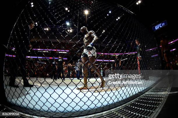 Jon Jones stands in his corner prior to facing Daniel Cormier in their UFC light heavyweight championship bout during the UFC 214 event inside the...