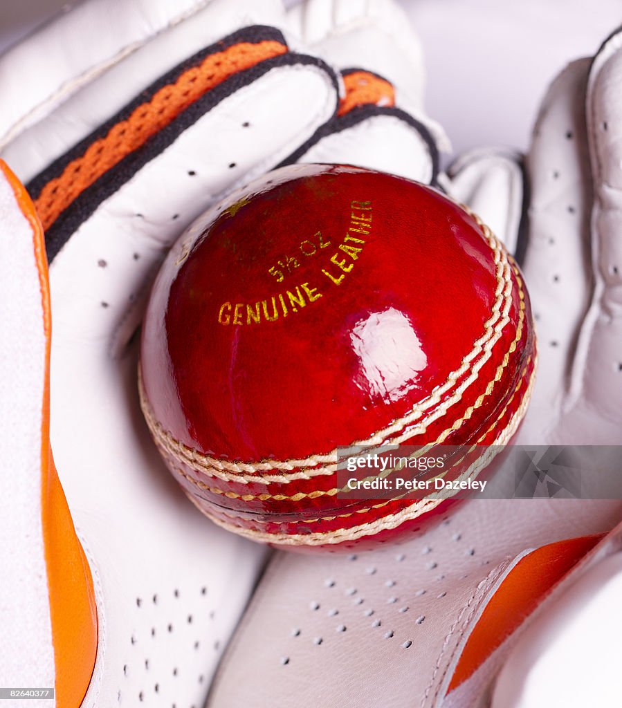 Cricket ball caught in gloves