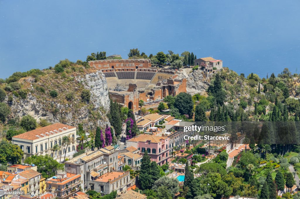 View of Taormina, Italy - A popular tourist resort in Sicily