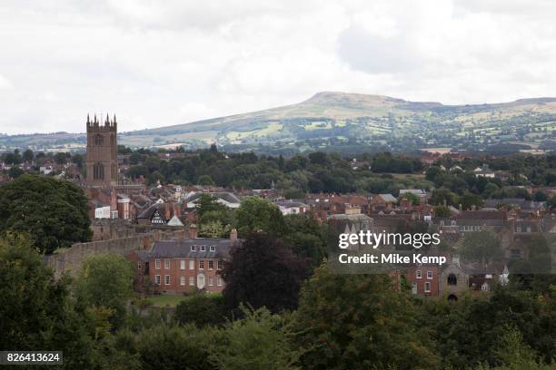 View towards the town of Ludlow and the parish church of St Laurence's. Ludlow is a market town in Shropshire, England. With a population of...