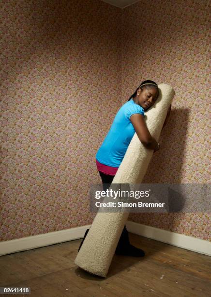 Woman hugging carpet