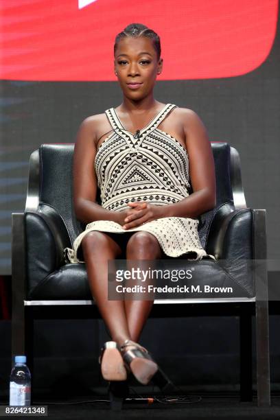Actor Samira Wiley of 'Ryan Hansen Solves Crimes on Television*' speaks onstage during the YouTube Red Originals Presentation portion of the 2017...