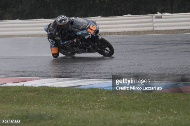 Andrea Migno of Italy and Sky Racing Team VR46 rounds the bend during the MotoGp of Czech Republic - Free Practice at Brno Circuit on August 4, 2017...