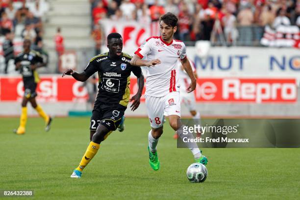 Julien Dacosta of Niort and Vincent Marchetti of Nancy during the French Ligue 2 match between Nancy and Niort at Stade Marcel Picot on August 4,...