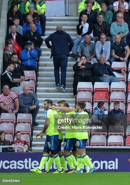 Bradley Johnson of Derby County celebrates scoring a goal with his team mates during the Sky Bet Championship match between Sunderland and Derby...