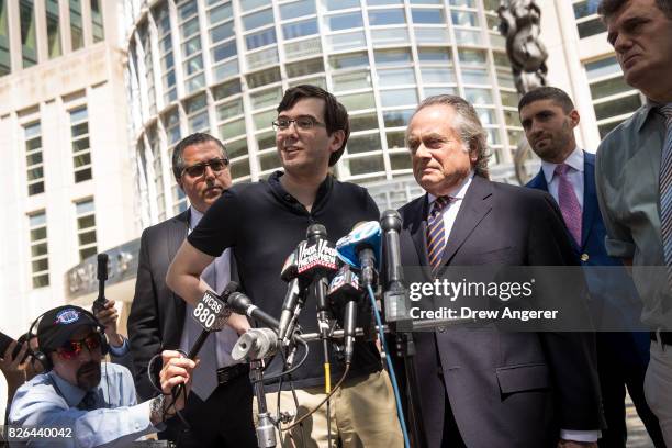 Former pharmaceutical executive Martin Shkreli speaks to the press after the jury issued a verdict in his case at the U.S. District Court for the...