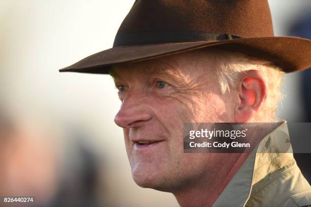 Galway , Ireland - 4 August 2017; Trainer Willie Mullins after sending out Rennit and Pat Smullen to win the Budweiser Race during the Galway Races...