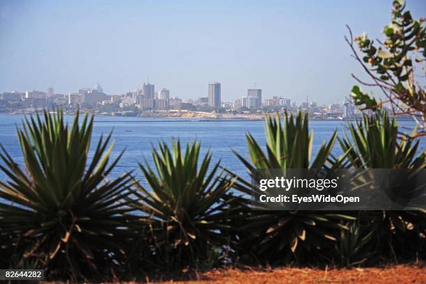 General view of Dakar Skyline from a beach on the Ile De Gor?e on December 27, 2007 near Dakar, Republic of Senegal. The Gor?e island is situated off...