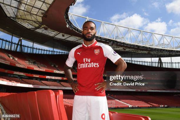 Alexandre Lacazette of Arsenal during the Arsenal 1st team photocall at Emirates Stadium on August 3, 2017 in London, England.