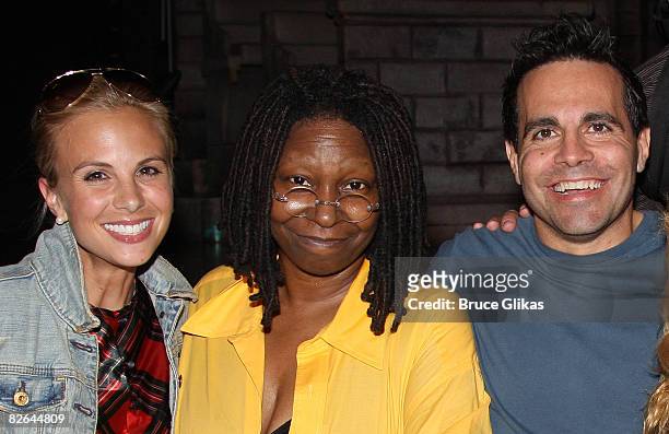 Elisabeth Hasselbeck, Whoopi Goldberg and Mario Cantone pose backstage at "Xanadu" on Broadway at the Helen Hayes Theatre on September 2, 2008 in New...