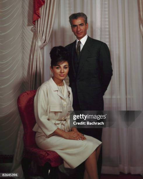 Portrait of the Iranian monarch Mohammad Reza Shah Pahlavi and his third wife Farah Pahlavi, New York, 1962.