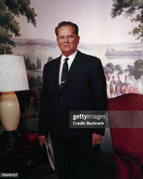 Portrait of the Yugoslavian Socialist President Josip Broz Tito , Belgrade, Yugoslavia, 1963. Broz served as the second President of the Socialist...