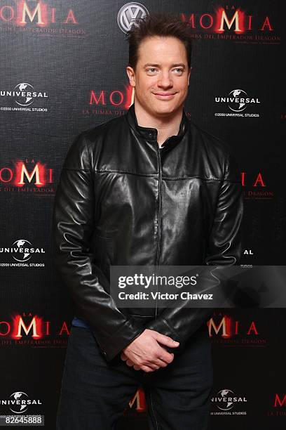 Actor Brendan Fraser poses for photographers during a photocall to promote the film "The Mummy: Tomb of the Dragon Emperor" at Four Seasons Hotel on...