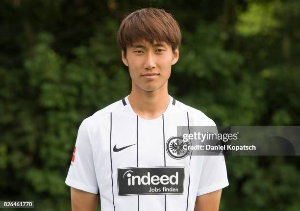 Daichi Kamada of Eintracht Frankfurt poses during the team presentation at on August 4, 2017 in Frankfurt am Main, Germany.