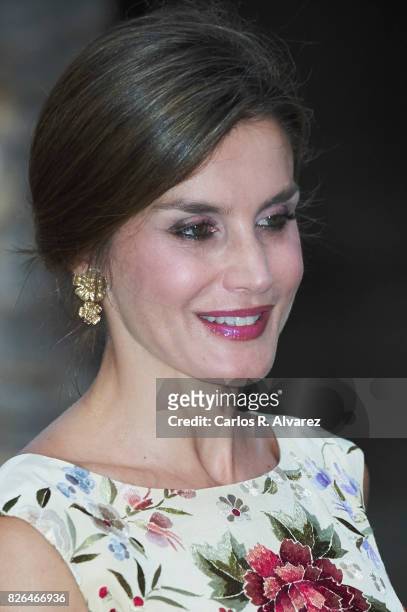 Queen Letizia of Spain attends a dinner for authorities at the Almudaina Palace on August 4, 2017 in Palma de Mallorca, Spain.