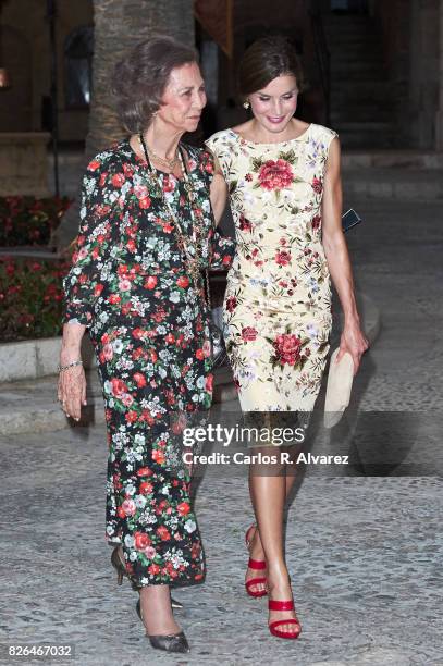 Queen Letizia of Spain and Queen Sofia host a dinner for authorities at the Almudaina Palace on August 4, 2017 in Palma de Mallorca, Spain.