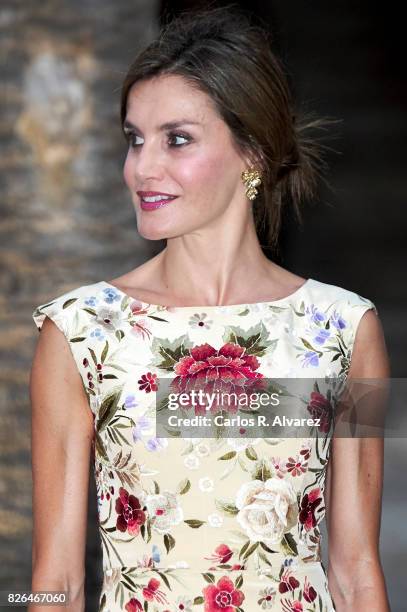 Queen Letizia of Spain attends a dinner for authorities at the Almudaina Palace on August 4, 2017 in Palma de Mallorca, Spain.