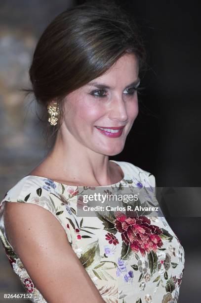 Queen Letizia of Spain attends a dinner for authorities at the Almudaina Palace on August 4, 2017 in Palma de Mallorca, Spain.