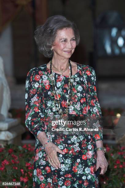 Queen Sofia attends a dinner for authorities at the Almudaina Palace on August 4, 2017 in Palma de Mallorca, Spain.