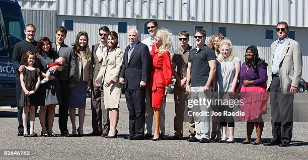 Presumptive Republican presidential nominee John McCain and his vice presidential pick Alaska Gov. Sarah Palin pose for a photograph with their...