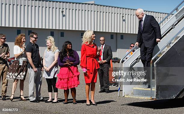 Presumptive Republican presidential nominee John McCain is greeted by his wife Cindy along with his children Bridget McCain, Meghan McCain , Jack...