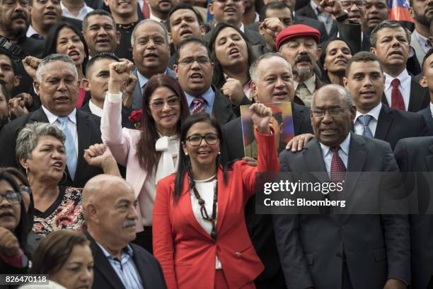 Delcy Rodriguez, president of the Constituent Assembly, center, and Aristobulo Isturiz, first vice president of the Constituent Assembly, right,...