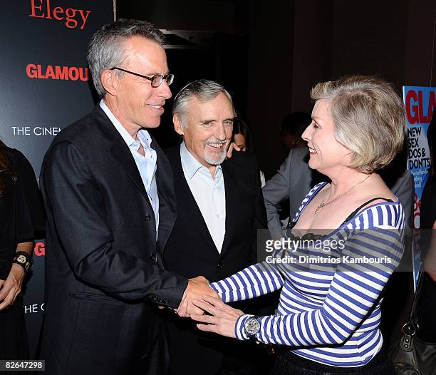 Producer Tom Rosenberg, actor Dennis Hopper and actress/singer Deborah Harry attend a screening of "Elegy" presented by The Cinema Society and...