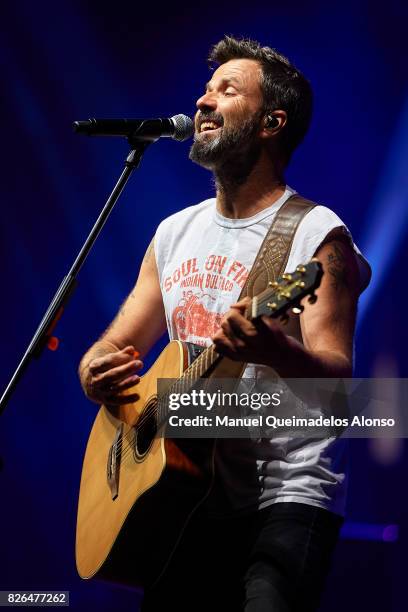 Pau Dones during the Jarabe de Palo performing live on stage for his '20 ANOS' tour 2017 at Plaza de Maria Pita in La Coruna, Spain.