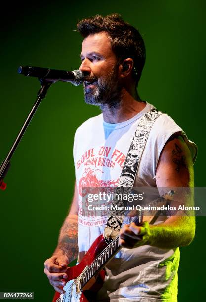 Pau Dones during the Jarabe de Palo performing live on stage for his '20 ANOS' tour 2017 at Plaza de Maria Pita in La Coruna, Spain.