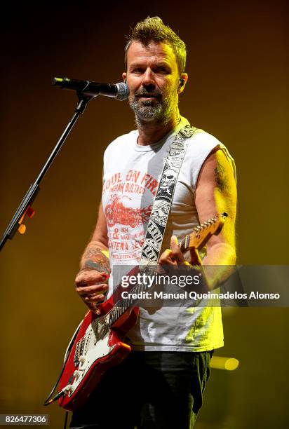 Pau Dones during the Jarabe de Palo performing live on stage for his '20 ANOS' tour 2017 at Plaza de Maria Pita in La Coruna, Spain.