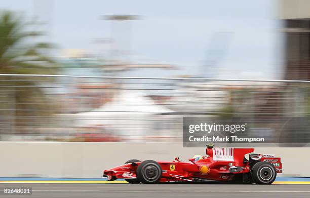 Felipe Massa of Brazil and Ferrari in action during qualifying for the European Formula One Grand Prix at the Valencia Street Circuit on August 23 in...