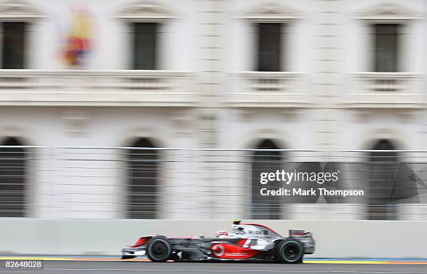 Heikki Kovalainen of Finland and McLaren Mercedesi n action during qualifying for the European Formula One Grand Prix at the Valencia Street Circuit...