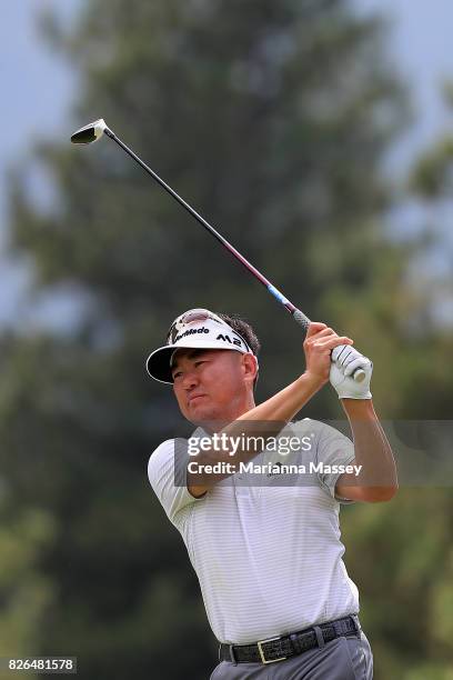 Charlie Wi plays his shot from the 17th tee during the second round of the Barracuda Championship at Montreux Country Club on August 4, 2017 in Reno,...